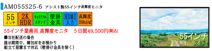 アシスト製 55インチ　高輝度モニタ　5日間49,500円(税込)